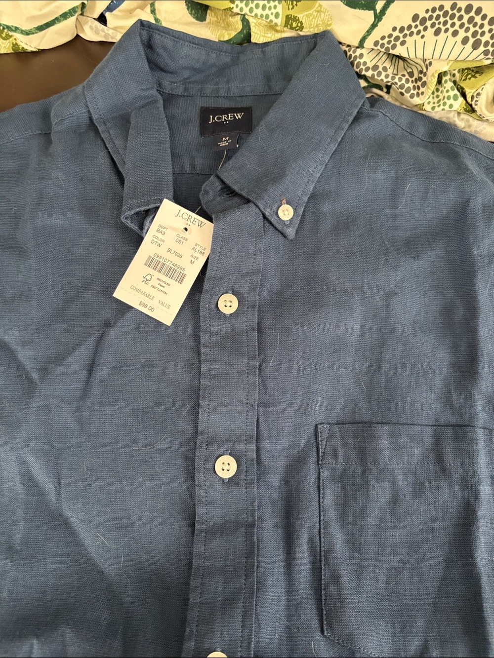 J. Crew Men’s Navy Blue Linen/blend Button-Down Shirt